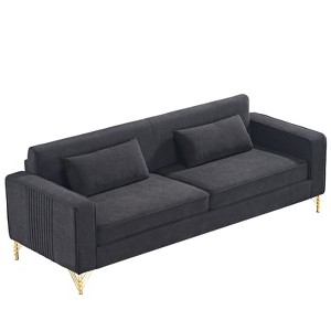 NicBex 85.8 Inch Velvet Sofas 3 Seater Couch with 2 Throw Pillows and Metal Legs for Living Room,Apartment,Office,Black - 1 of 4