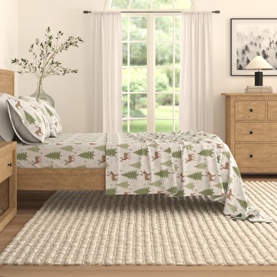 King Gray Deer and Trees Cotton Flannel Sheet Set
