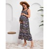 Women Smocked Maternity Boho Dress Summer Casual Spaghetti Strap Ruffle Sleeveless Flowy Maxi Dress Baby Shower Photoshoot - 4 of 4