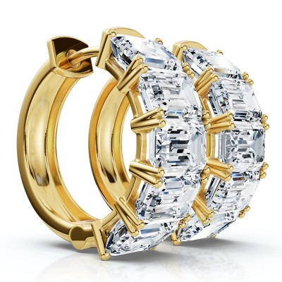Pompeii3 6Ct Emerald Cut Diamond Hoops 14k Gold Lab Created Earrings