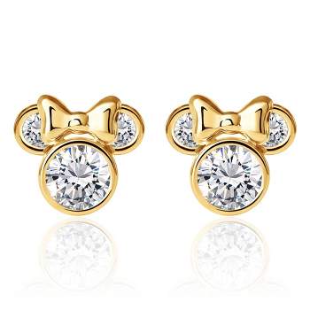 Disney Womens Minnie Mouse 10K Gold Stud Cubic Zirconia Birthstone Earrings - April - Clear