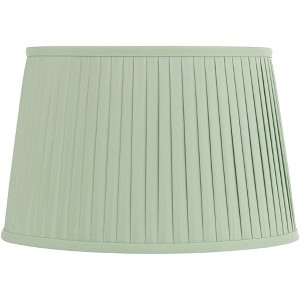 Springcrest Mapo 14" Top x 17" Bottom x 11" High x 11" Slant Lamp Shade Replacement Large Celadon Green Drum Traditional Fabric Washer Harp Finial - 1 of 4