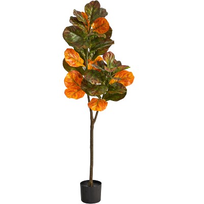 Nearly Natural 4.5-ft Autumn Fiddle Leaf Artificial Fall Tree