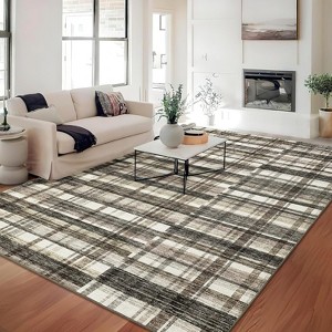 Area Rug Stain Resistant, Washable, Neutral Geometric Non-Slip Christmas Area Rug for Dining Room, Classroom, Modern Checkered Rug - 1 of 4