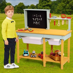 Wooden Tool Bench,Pretend Play Toys Workbench for Kids,Workshop with Building Tools Sets,Construction Toys Educational Gift - 1 of 4