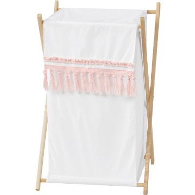 Image of Sweet Jojo Designs Girl Laundry Hamper Boho Fringe White and Pink