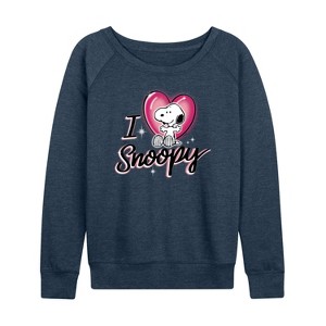 Women's - Peanuts - I Heart Snoopy Lightweight French Terry Wide Neck Long Sleeve Shirt - 1 of 4