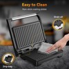 YASHE Panini Grill Press, 1200W Sandwich Maker with Non-Stick Cast Aluminum Plates, Fits 2 Slices, 180° Opening, Easy to Clean, Versatile Use - 4 of 4