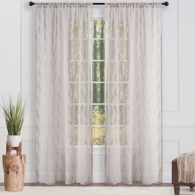 Taupe Sheer Wavy Pattern Rod Pocket Window Curtains - 52 x 63 Inches