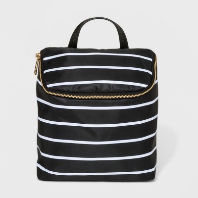 black and white striped backpack