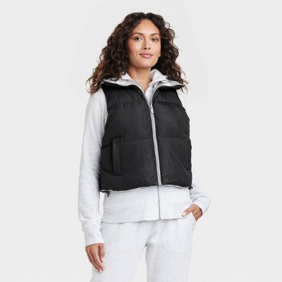 Women's Long Puffer Vest With Hood - S.e.b. By Sebby Black X-large