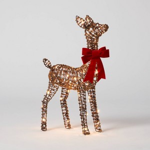 LED Faux Rattan Fawn with Red Bow Christmas Novelty Sculpture Light - Wondershop™ - 1 of 4