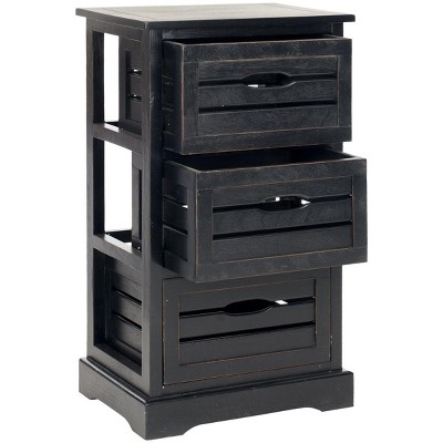 Transitional Samara 3-Drawer Distressed Black Pine Cabinet