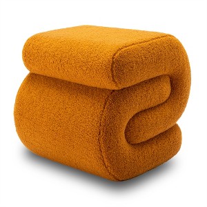 COWLOWN S-Shape Teddy Fabric Ottoman Makeup Stool Footstool, 250LBS Capacity, No-Assembly, Anti-Slip for Living Room/Bedroom/Sofa Side - 1 of 4