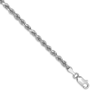 Black Bow Jewelry 3mm, 14k White Gold, Diamond Cut Solid Rope Chain Anklet or Bracelet - 1 of 4