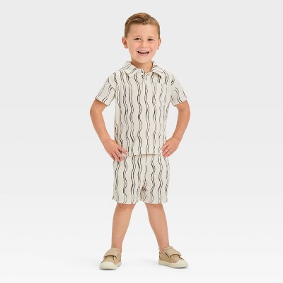 Image of Grayson Mini Toddler Boys' Pull-On Wavy Striped Shorts Set - White 4T