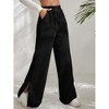 Women's Wide Leg Lounge Corduroy Pants Smocked Waistband Elastic High Waist Casual Fall Straight Leg Pants Loose Fitted Slit Trousers with Pockets - 3 of 4