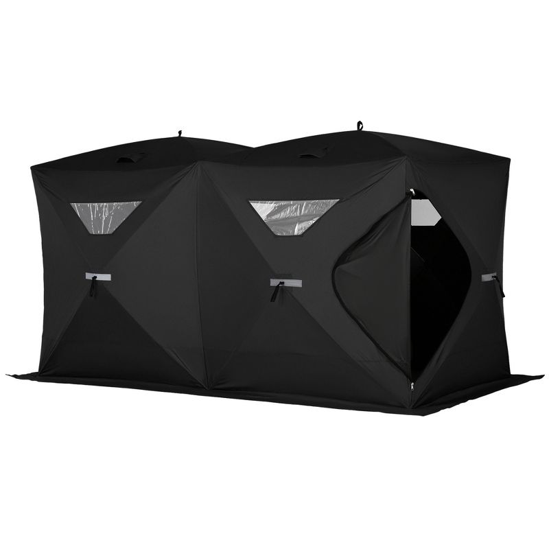 Outsunny 8 Person Ice Fishing Shelter, Waterproof Oxford Fabric Portable Pop-up Ice Tent with 4 Doors for Outdoor Fishing, 4 of 9