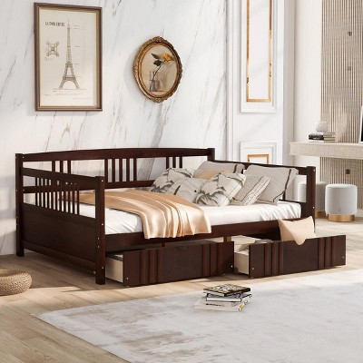 Streamdale Full Size Daybed Wood Bed with Two Drawers, Espresso