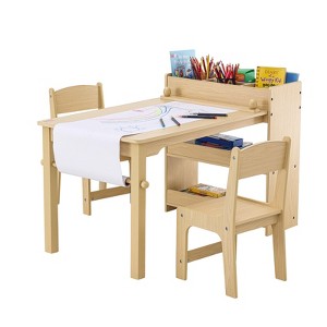 VEVOR Kids Art Table and 2 Chairs, 2-in-1 Toddler Craft and Play Activity Table, Wood Toddler Table and Chair Set with A Cabinet, Beige - 1 of 4