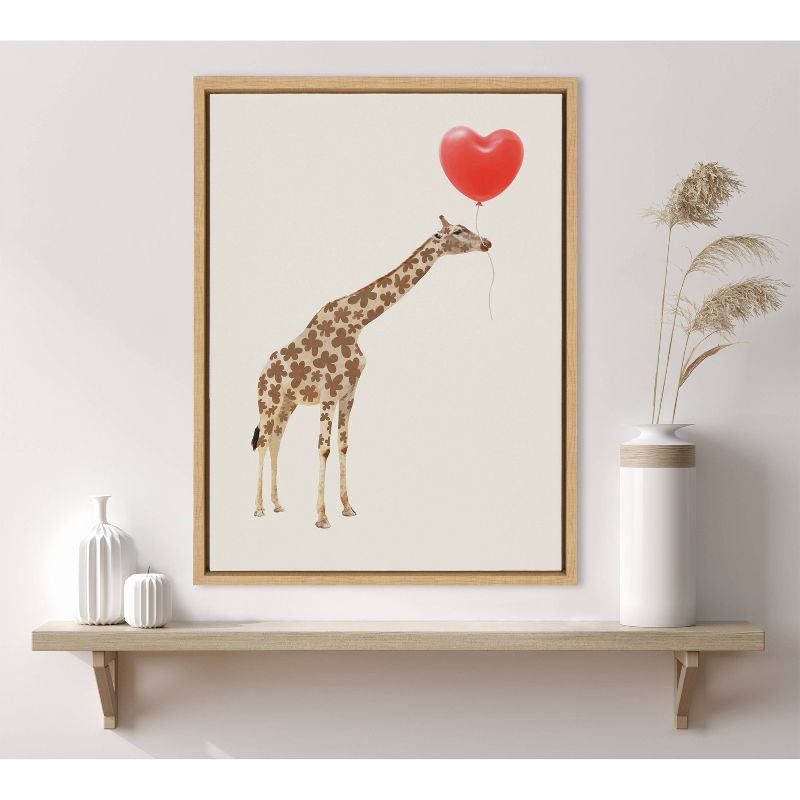 Kate &#38; Laurel All Things Decor 18&#34;x24&#34; Sylvie Giraffe in Love Framed Canvas Wall Art by July Art Prints Natural Zoo Animal, 3 of 6