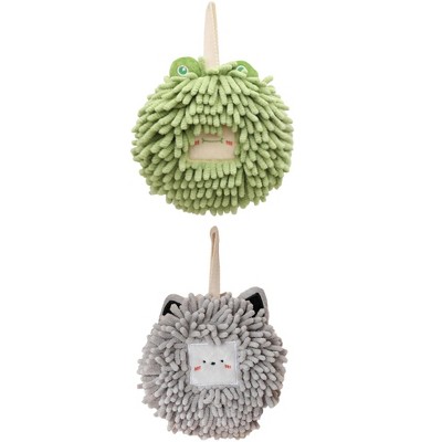 REGALWOVEN Cute Soft Absorbent Quick Drying Chenille Hanging Hand Towel 2 Pcs