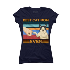 Junior's Design By Humans Best Cat Mom Ever Retro Stripes By shirtpublic T-Shirt - 1 of 2