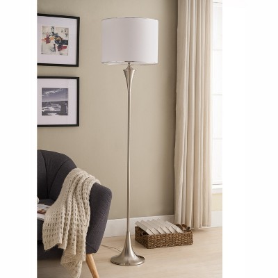 Kings Brand Furniture Mandan Brushed Nickel Metal Floor Lamp, Brushed Nickel/White