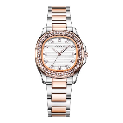 HONGGE Women's Rose Gold Stainless Steel Watch – Square Dial Analog Quartz Watch with Crystal Markers, Luminous Hands & 3ATM Waterproof