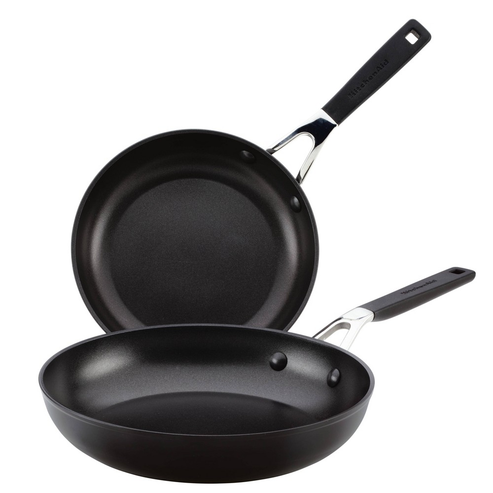 Photos - Pan KitchenAid 2pk Hard Anodized Nonstick Skillets Black 