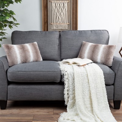 11x19" Variegated Gray and White Faux Fur Lumbar Pillow Set