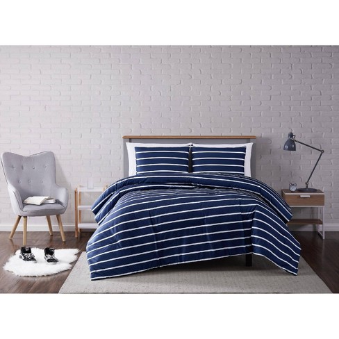Truly Soft Full Queen Maddow Stripe Comforter Set Navy Target