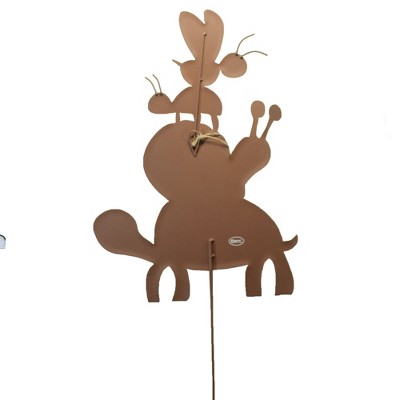 Whimsical Green and Brown Metal Turtle and Bug Garden Stake