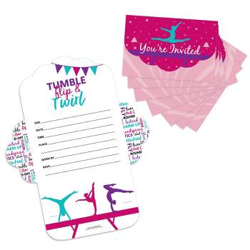 Big Dot of Happiness Tumble, Flip & Twirl - Gymnastics - Fill-In Cards - Birthday Party or Gymnast Party Fold and Send Invitations - Set of 8