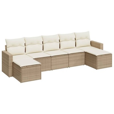 vidaXL 7 Piece Patio Sofa Set with Cushions Beige and Cream Poly Rattan - Without Table
