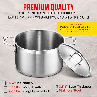 Bakken 5 Quart Brushed Stainless Steel Stockpot with Lid