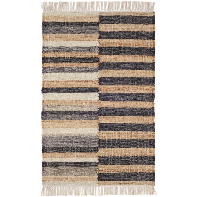 Ravel Black and Natural Handwoven Wool Stripe Rug
