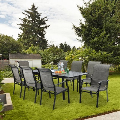 9pc Patio Dining Set with Expandable Steel Table & Padded Arm Chairs - Captiva Designs