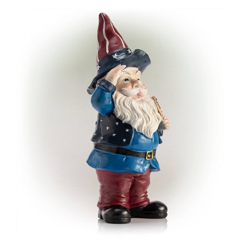 12&#34; Polyresin/Stone Americana Saluting Gnome with Flag Red/White/Blue - Alpine Corporation, 4 of 8