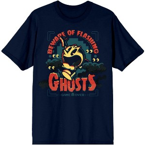 Pacman Classic Beware of Flashing Ghosts Men's Navy T-shirt - 1 of 3