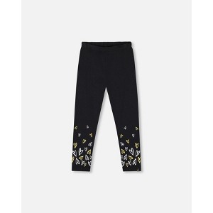 Deux par Deux Girl Organic Cotton Leggings Dusty Pink with Hearts Print - 1 of 4