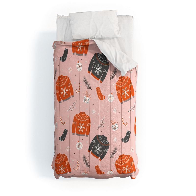 BlueLela Christmas sweater pattern pink Comforter + Pillow Sham(s) - Deny Designs, 1 of 4