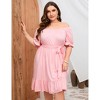 Coolmee Women's Casual Plus Size Square Neck Dress Short Sleeve Dress High Waist Ruffle Summer Midi Dress with Belt - 3 of 4