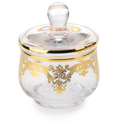 Classic Touch Glass Sugar Bowl with 24k Gold Artwork