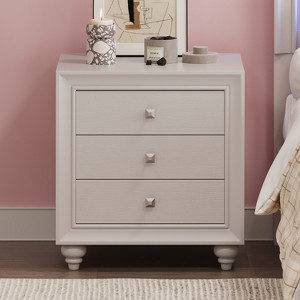 22"W Modern Nightstand End Table Side Table Storage Cabinet with 3 Drawers, Three-Dimensional Handles and Gourd-Shaped Legs, Cream Grey-ModernLuxe - 1 of 4