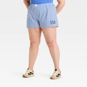 Women's USA Gingham Graphic Boxer Shorts - Blue - 1 of 3