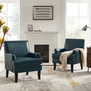 Set of 2 Wooden Upholstered Accent Chair Celadon Armchair | ARTFUL LIVING DESIGN - 1 of 4