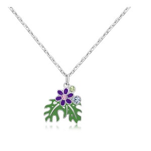Chanteur Hypoallergenic Kids Jewelry Accessories Leaf Green Enamel Crystal White Gold Palladium Plating Necklace Pendant - 1 of 1