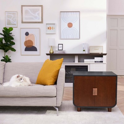 Mocha Walnut Mid-Century Modern Cat Litter Box Enclosure