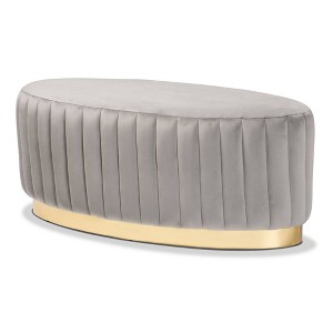 Kirana Velvet Fabric Upholstered and PU Leather Ottoman Gold - Baxton Studio - 1 of 4